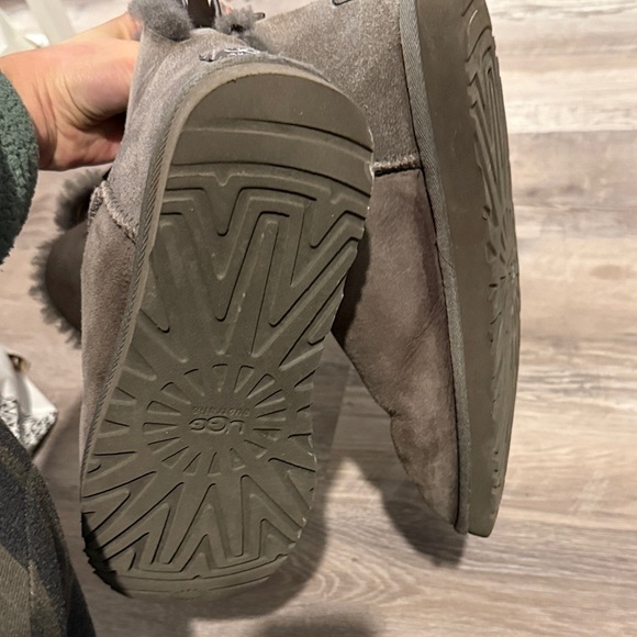 UGG Women's Charcoal Sheepskin Boots with Bows - Picture 3 of 5